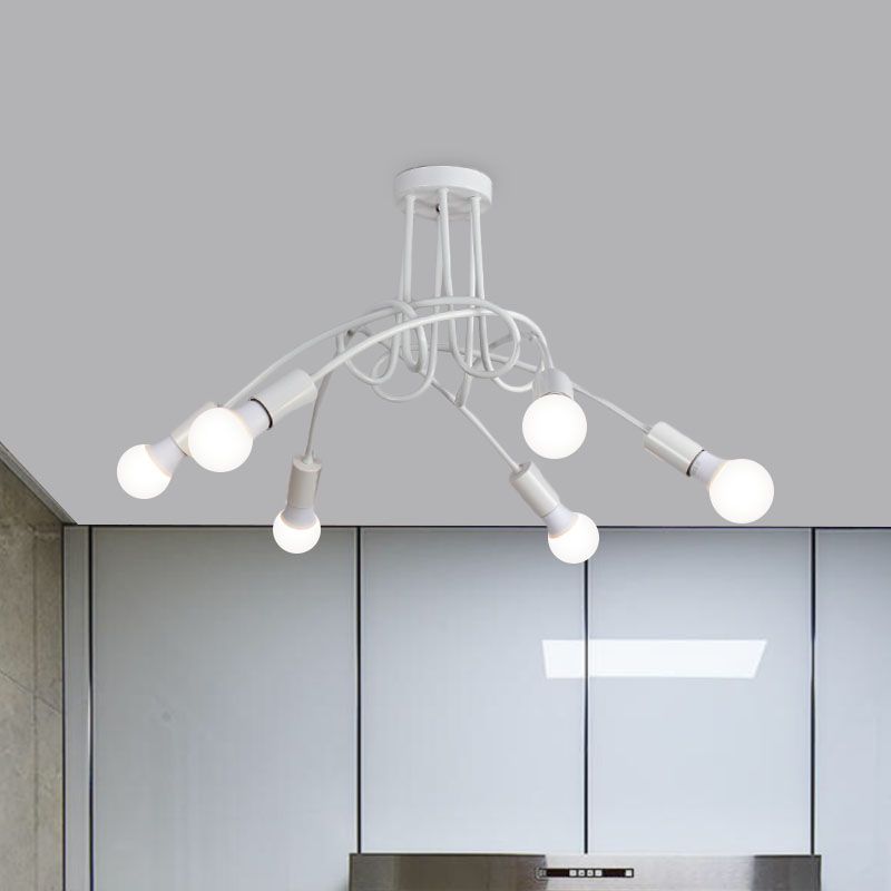 Iluminación de montaje semiempotrado trenzado negro/dorado con bombilla abierta, lámpara de techo de cocina de metal industrial de 3/5/6 luces