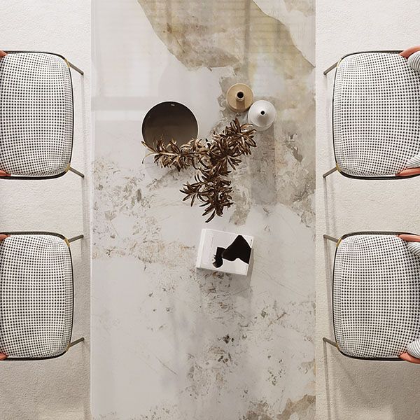 Sintered Stone Dining Table Set 1/5/7 Pcs Rectangle Dining Table and Linen Dining Chairs