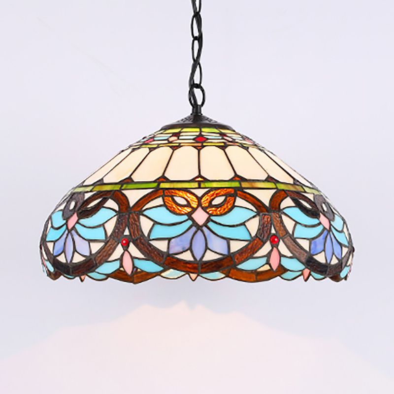 Stained Glass Dome Pendant Lighting Victorian Single Light Hanging Ceiling Light for Dining Room