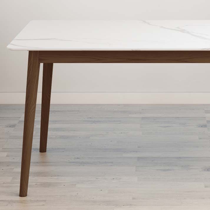 Solid Wood Frame Mid-Century Dining Table White Stone Top Table