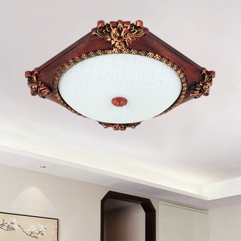 Luminaire encastré en verre givré, bronze/cuivre, carré, LED, plafond de campagne, avec abat-jour rond