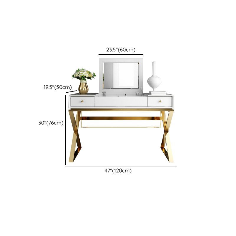 Contemporary White With Stool Mirror Bedroom Metallic Make-up Vanity