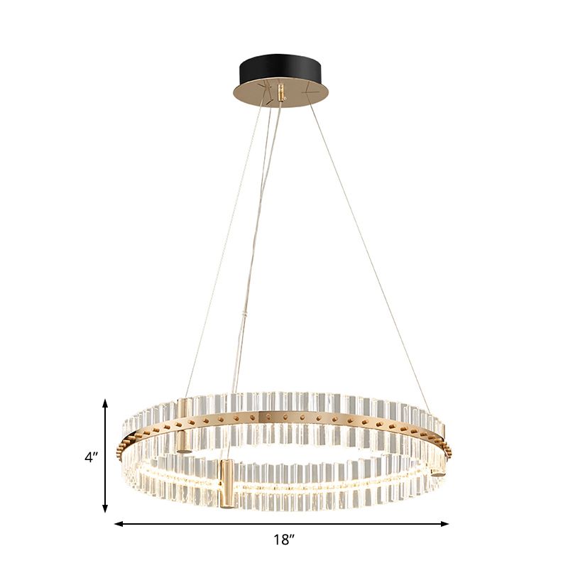 Minimalist Circular Clear Crystal Chandelier Lamp LED Golden Bedroom Pendant Light Kit