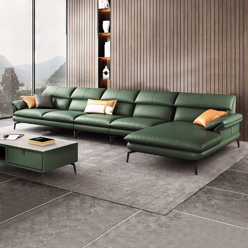 Pillow Arms Sofa in Green Modern Stain-Resistant Faux Leather L-Shape Sofa & Chaise