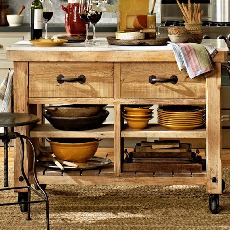 Modern Kitchen Island Table Dining Room Prep Table with Open Shelves