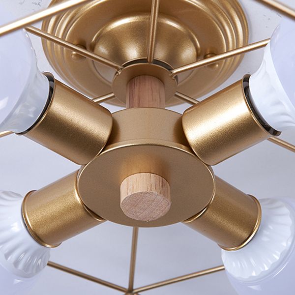 Industrial Flush Light Fixtures Cage-Shaped Iron Flush Mount Lamps for Bedroom