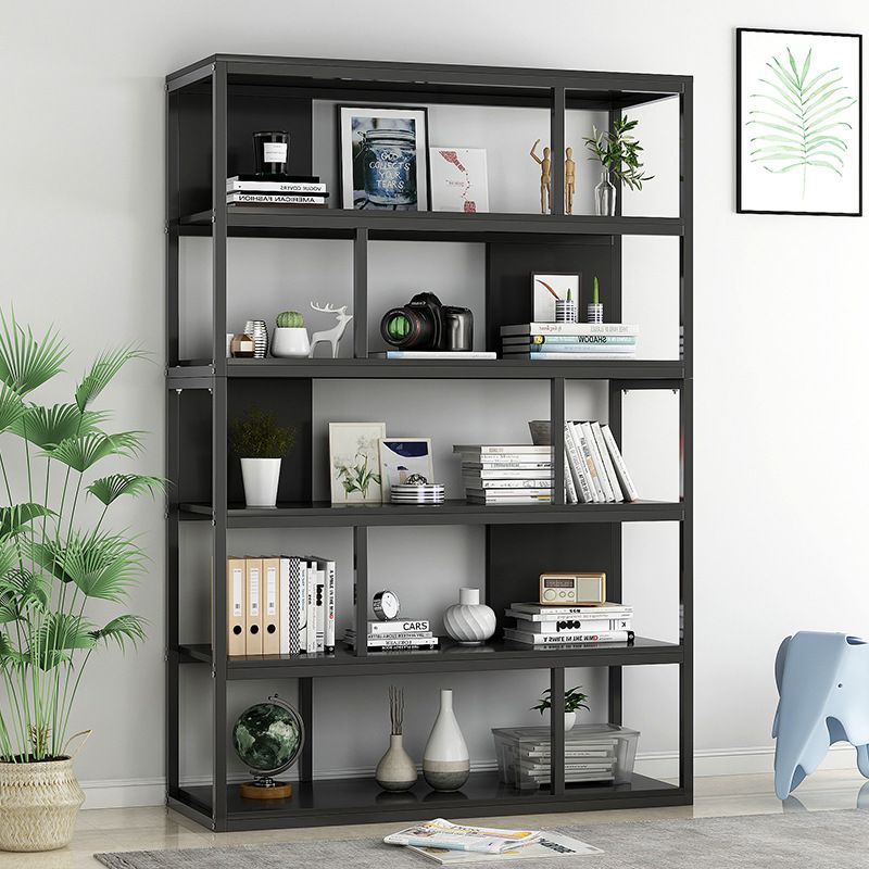 Vertical Metal Frame Etagere Bookshelf Manufactured Wood Shelf Bookcase for Living Room