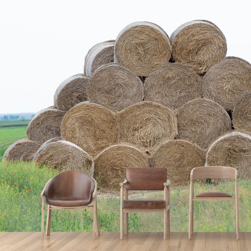 Customized Straw Bale Mural Decal Light Color Wall Covering Mildew Resistant for Living Room