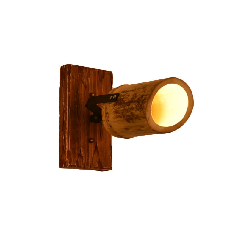 Callindre Vintage Murale Lumière Lumière 2/3 Light Bamboo Lampe murale en marron avec plaque arrière linéaire en bois