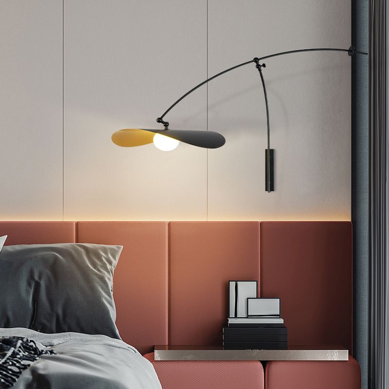 Postmodern Lotus Leaf Shaped Wall Lamp Metal 1-Light Bedroom Wall Light with Balance Arm