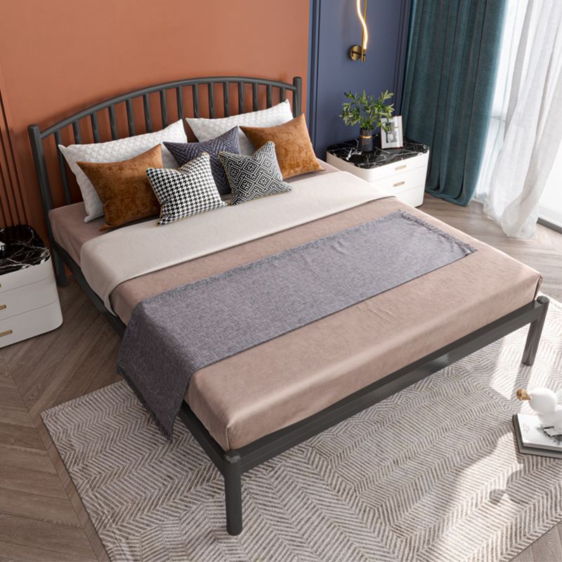 Contemporary Open-Frame Bed with Spindle Headboard in Stainless Steel