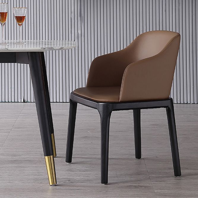 Brown Contemporary Dining Accent Chair Black Oak Wood Legs Dining Chair