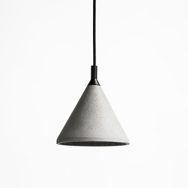 Nordic Style Conical Suspension Light Cement 1-Light Dining Room Pendant Light Fixture in Grey