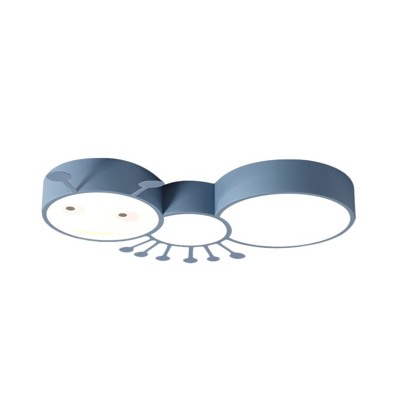 Macaroon Ant Acrylic Flush Mount LED Flush Ceiling Light Fixture in White/Pink/Blue for Child Room