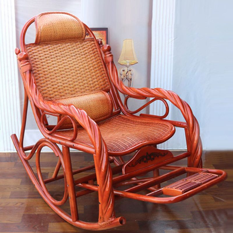 Traditional Spindle Rocking Accent Chair Tobacco Finish Rocker Chair Reclining