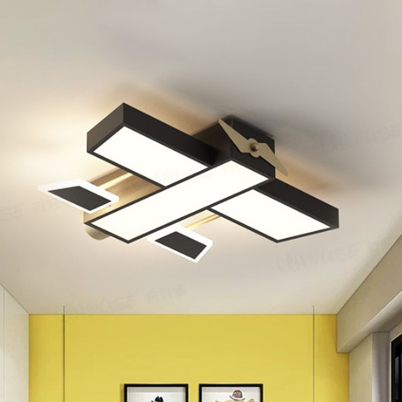 Metal Airplane Shape Ceiling Mounted Lamp Nordic LED Flush Light Fixture in Black for Boys Bedroom