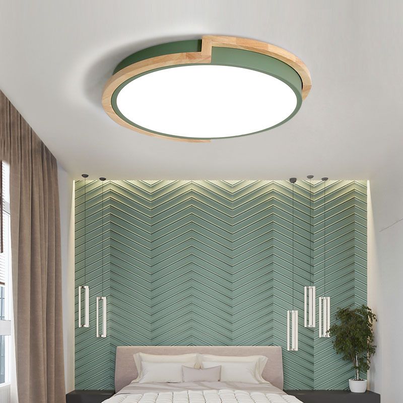 Nordic Disk LED-plafondlamp acryl slaapkamer inbouwlamp met houten frame