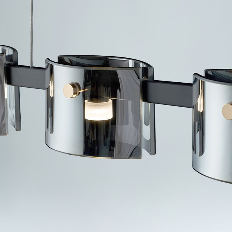 Unique Shape Hanging Lamp Modern Glass Island Lights in Black Finish