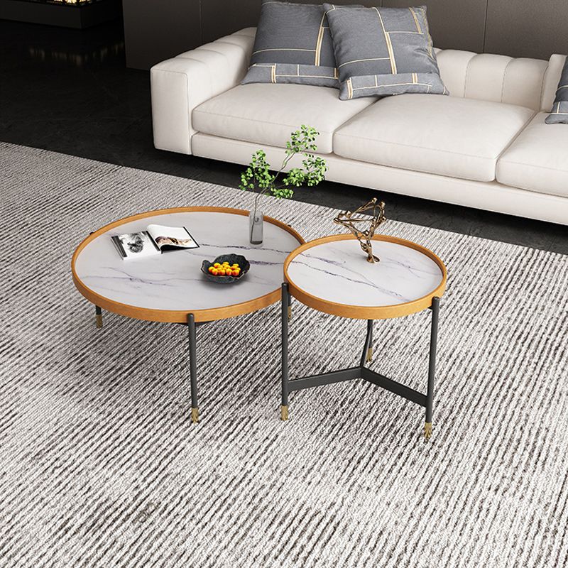 Modern Slate Tray Top 3 Legs Coffee Table White/Black Round Table
