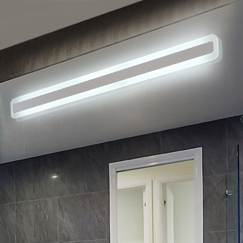 1-Light Linear Shade Wall Sconce Modern Simple Style Mirror Wall Lighting in Silver
