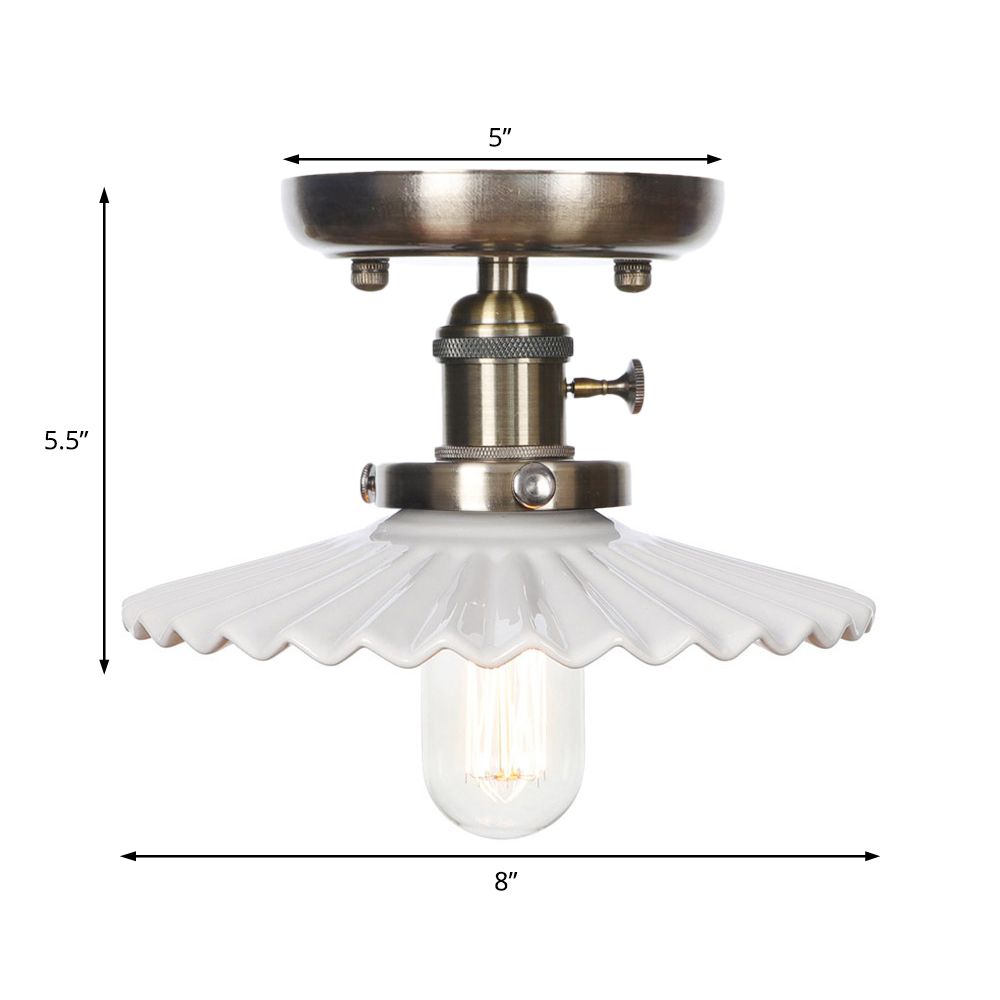 Cono / Saucer Metallo Semi Flush Montaggio Industrial 1 Bulb Living Room Light Fixture in bianco / Clear