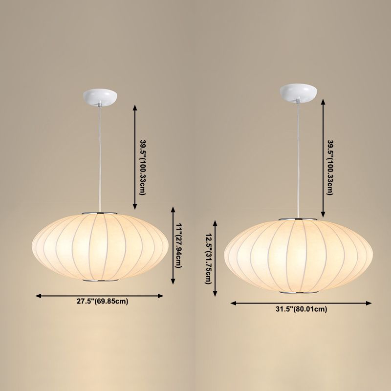 Silk Hanging Lamp, Simple Disk-Shaped Shade Pendant Lighting in White Finish