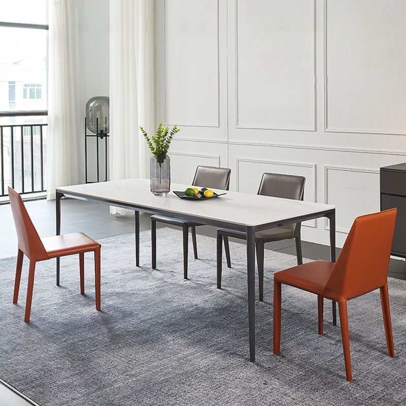 Minimalist Style Dining Table Set with Sintered Stone Table and PU Chairs