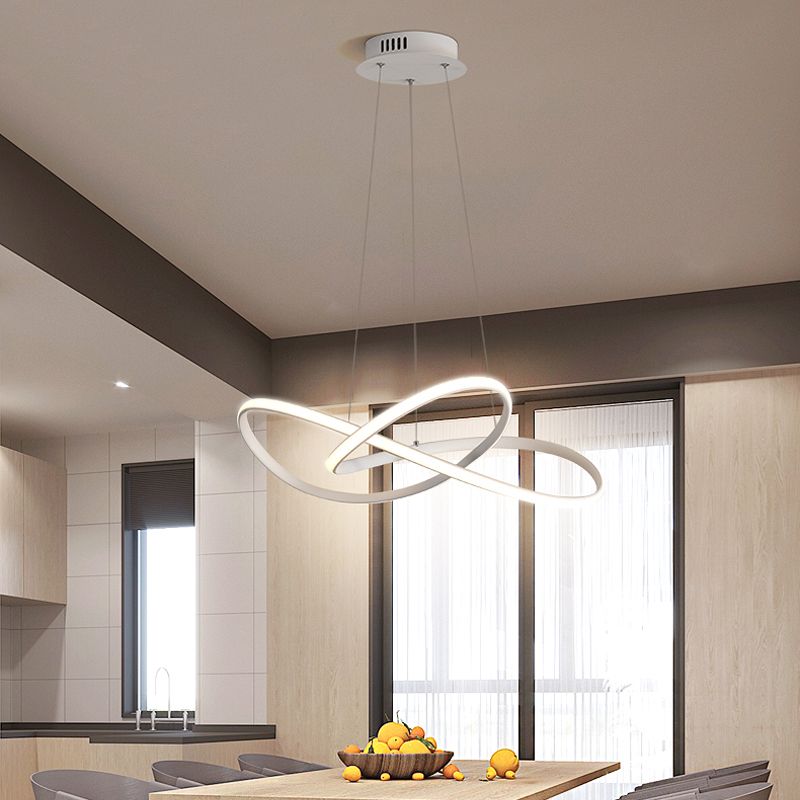 19.5"/27.5" W Simplicity LED Hanging Chandelier Black/White Twisted Pendant Lamp with Acrylic Shade, Warm/White Light