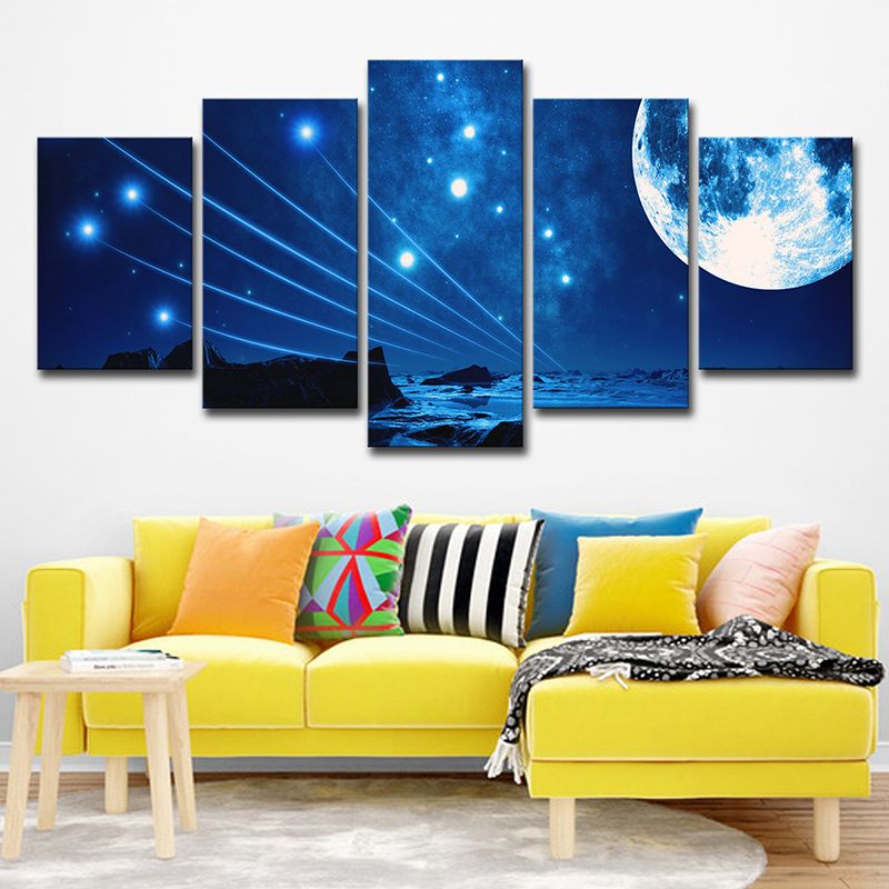 Stellar Shooting Stars Wall Art Decor Blue Sci-Fi Canvas Print for House Interior