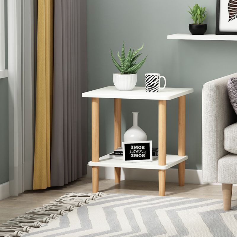 Modern Wood End Slide Table 2-Tier Corner Table with Storage