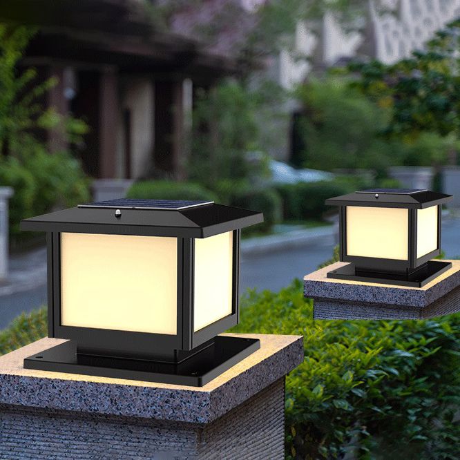 Simple LED Pillar Light Geometric Solar Lighting Fixture for Backyard