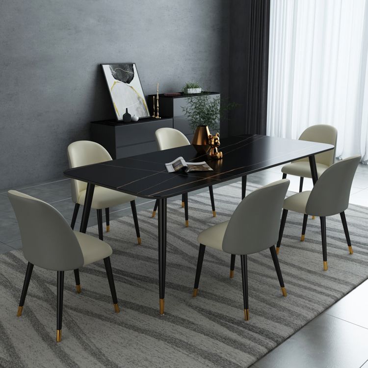 Industrial Sintered Stone Table for Restaurant Rectangle Black Dining Table with 4 Legs