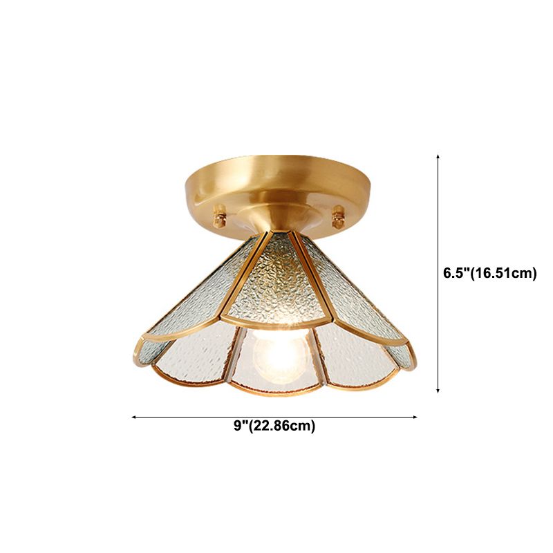 Colonial Tapered Flush Light Glass 1 Light Flush Mount Ceiling Fixture in Gold