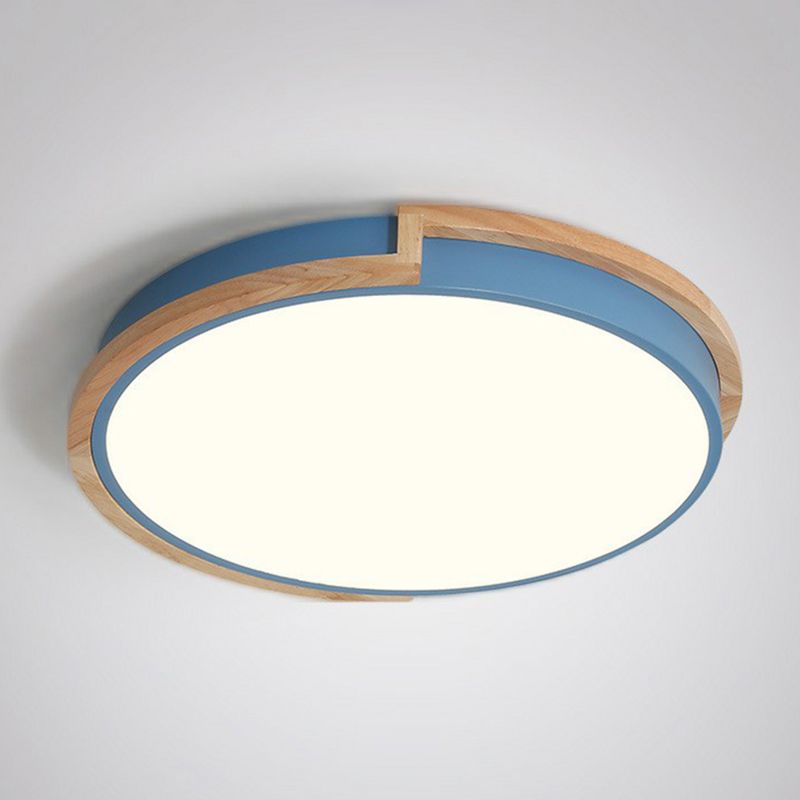 Circular LED Flush Mount Minimalist Acrylic Living Room Flushmount Ceiling Light with Wooden Frame