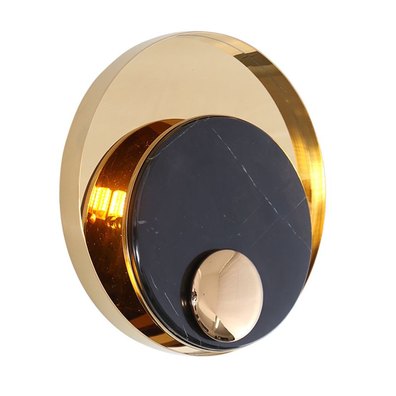 Modern Style Metal Wall Light Round Gold Wall Sconce with Marble for Living Room