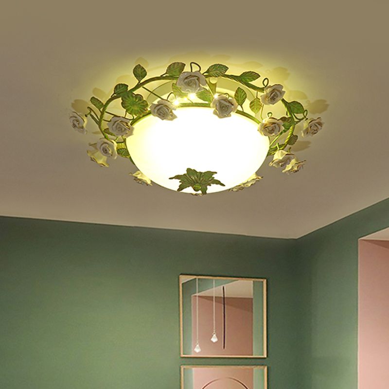 Witte glazen kom plafondverlichting Koreaanse bloem led slaapkamer semi spoeling mount lamp armatuur, 16 "/19,5" breed