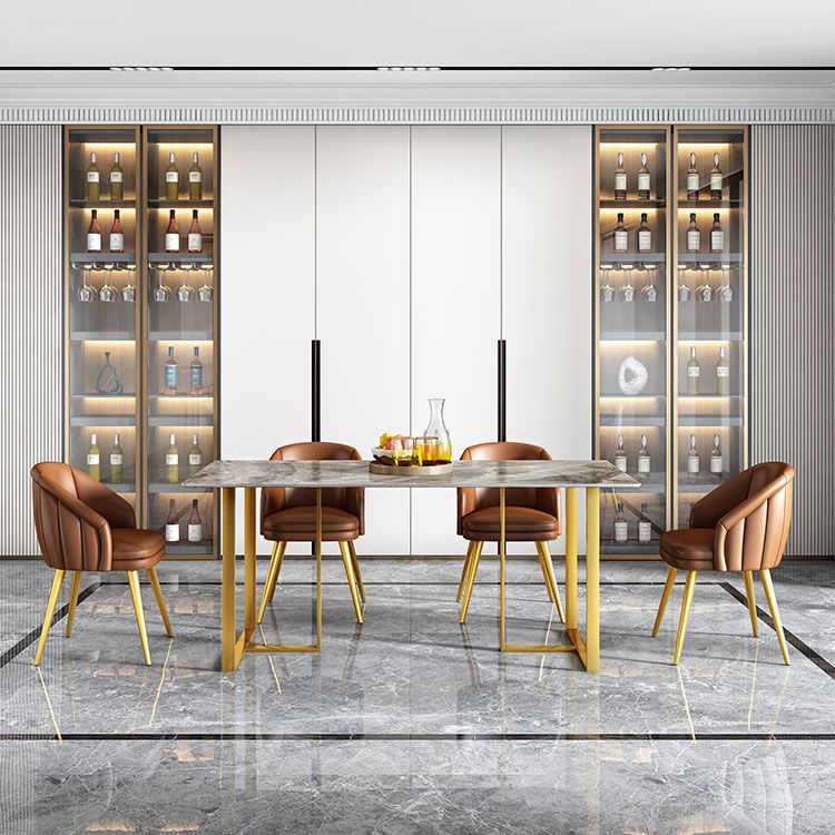 Glam Dining Set 1/4/5 Pcs Rectangle Sintered Stone Top Set with Parsons Chairs