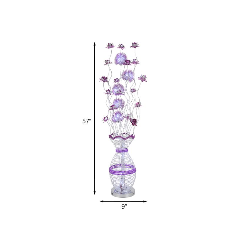 Metal Hrowleed Urna Lighting Art Decor Lámpara de lectura de dormitorio LED con decoración de flores en luz púrpura, cálida/blanca