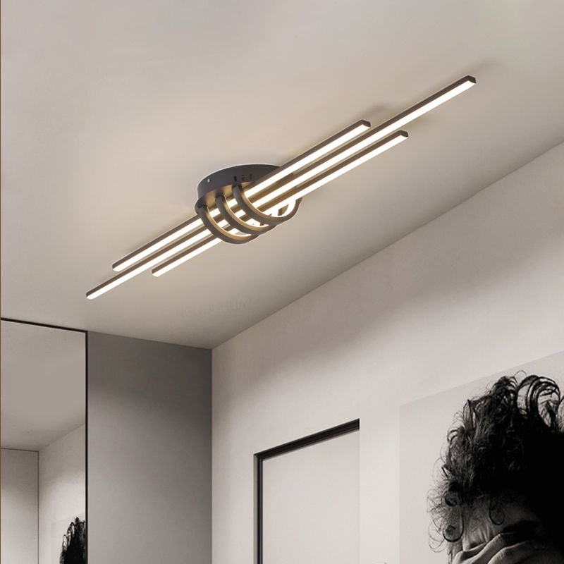 White/Black Slim Linear Flush Light Fixture Simple LED Acrylic Flush Mount Ceiling Lamp over Table
