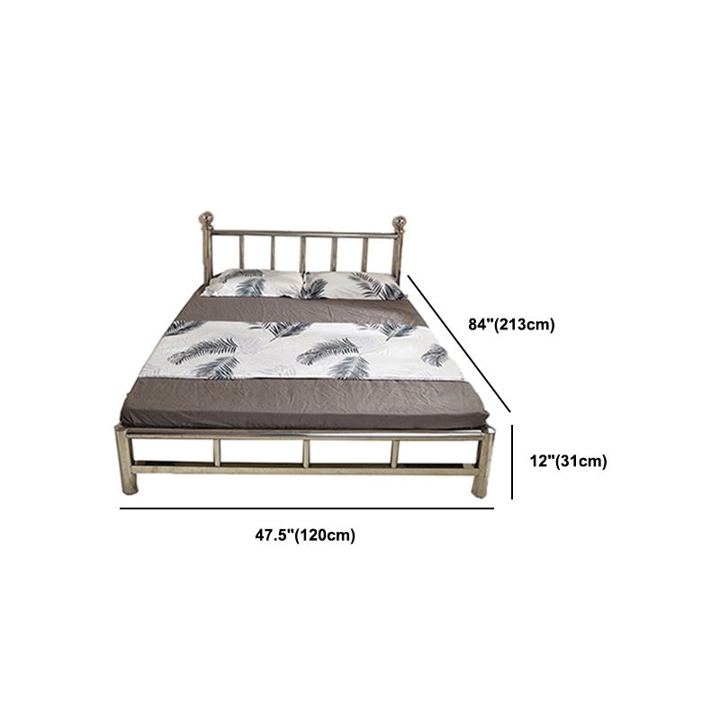 Silver Modern Steel Bed Rectangular Standard Bed with Metal Legs