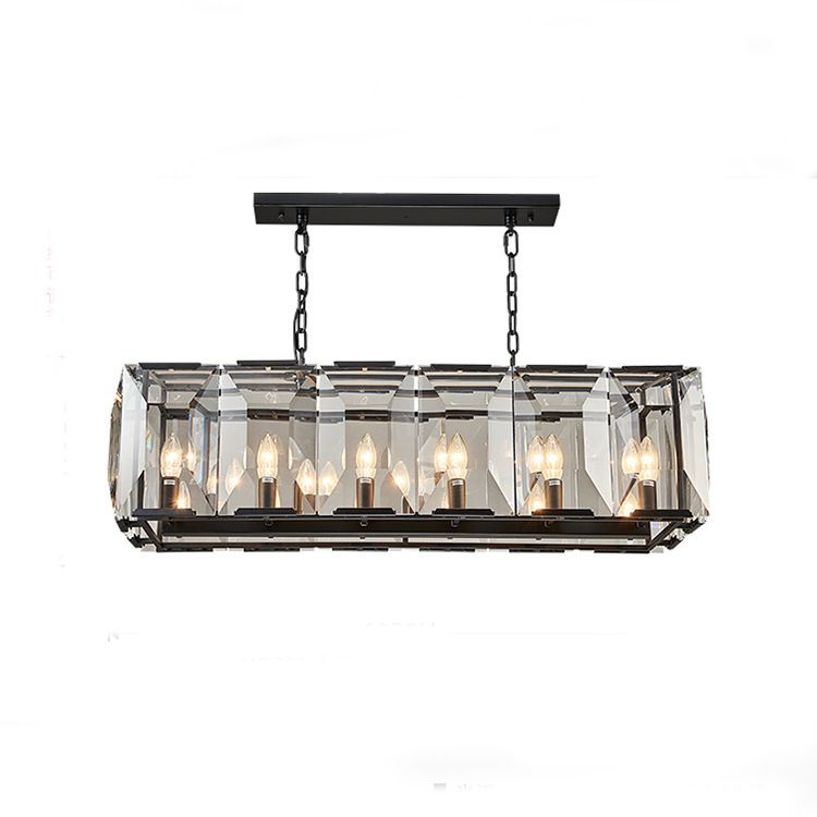 Rectángulo Corte Crystal Island colgante lineal Luces colgantes de la isla de la sala de estar moderna