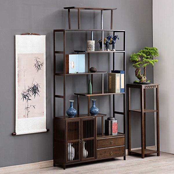 Espresso Shelf Bookcase with Doors Open Back Bookshelf for Office