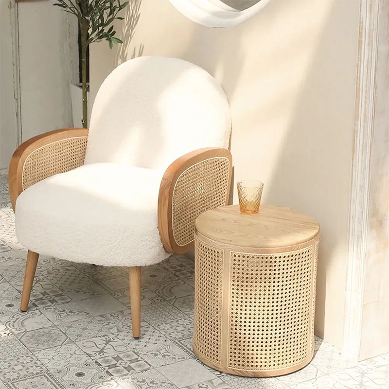 18.11" Tall Wood Round Top Side Table Drum Base End Table with Storage