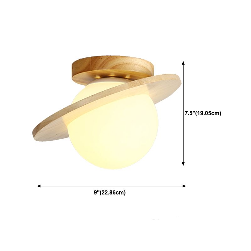 Single Beige Finish Flush Mount Lighting Nodic Wooden Shaded Ceiling Light