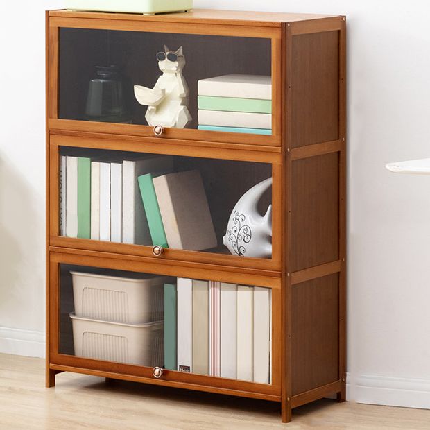 Brown Shelf Bookcase Door Standard Wood Bookcase for Home Office