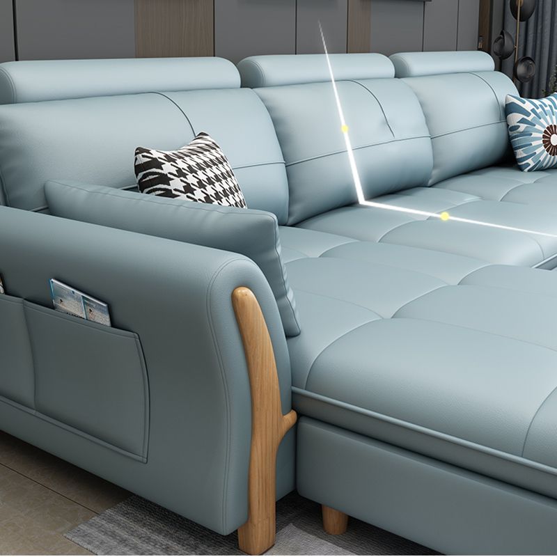 Flared Arm Sectional with Adjustable Headrest and Pocket Storage for Living Room