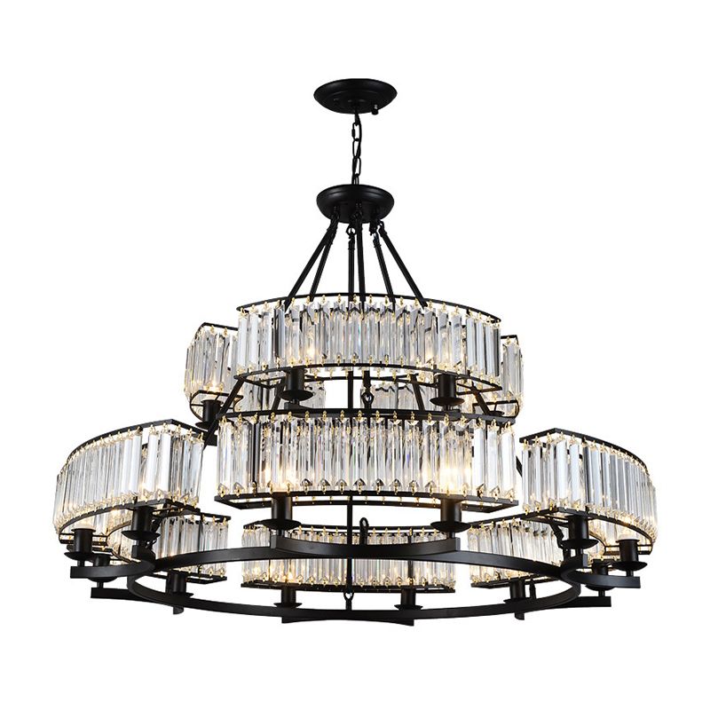 Artistic Ring Shaped Suspension Light Clear Crystal Living Room Chandelier Light in Black