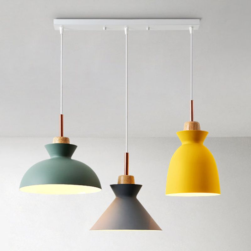 3-Light Macaroon Style Hanging Light Aluminum Shade Nordic Simplicity Pendant Light in Multi Color for Dining Room Bedroom