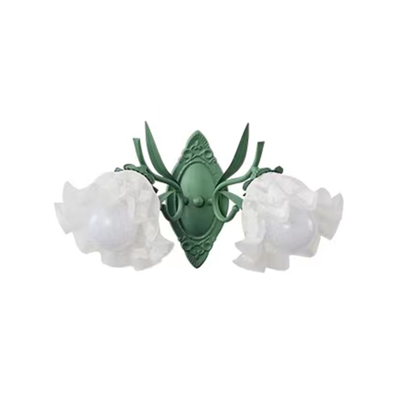 Iron and Glass Wall Light Fixture in Green & White 1 / 2 - Light Wall Sconce