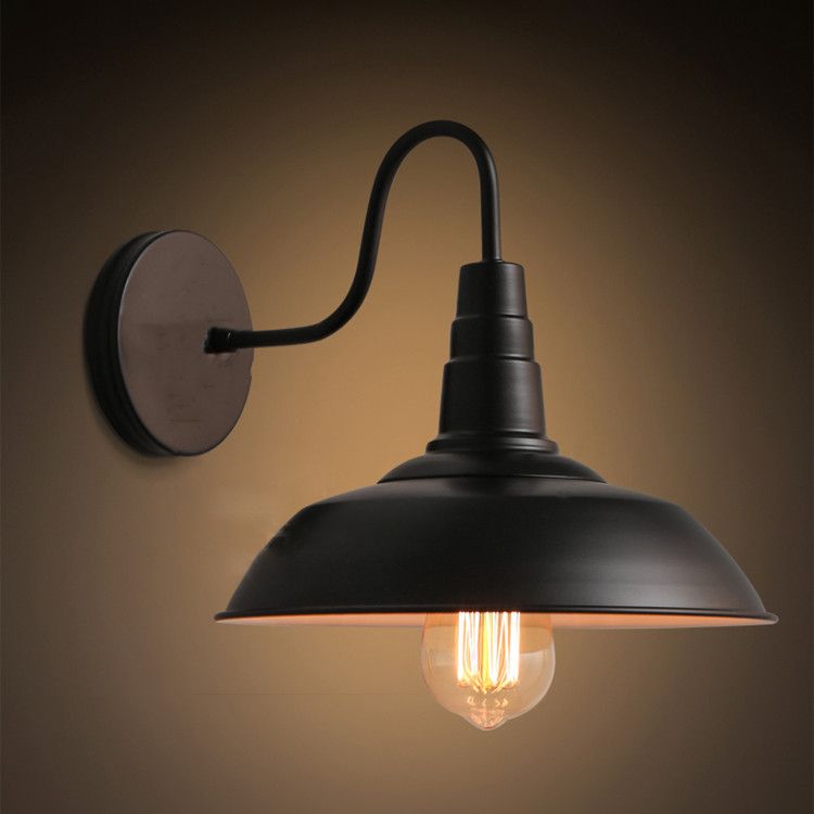 Metal Barn Shade Wall Light Industrial 1 Light Gooseneck Arm for Stairs Pathway Farmhouse